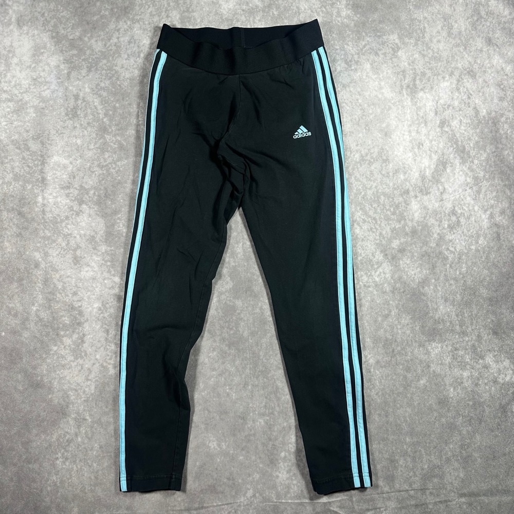 Adidas Women's Black Activewear Leggings Light Blue 3-Stripe Athletic Pants M